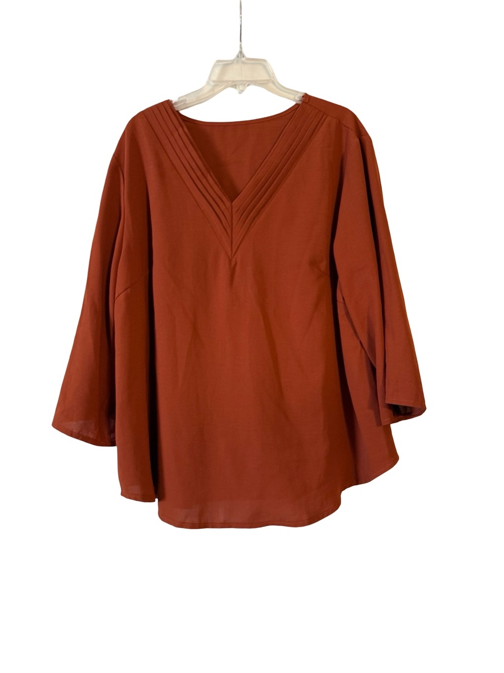 Women's V-Neck Pintuck Tunic Top - Rust